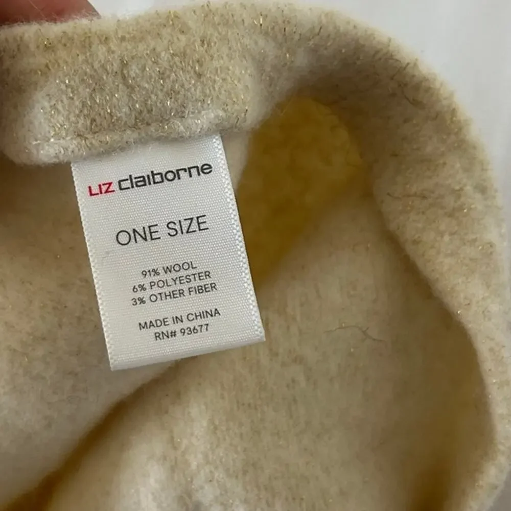 Vintage Liz Claiborne Cream Gold French Beret Hat 91% Wool One Size